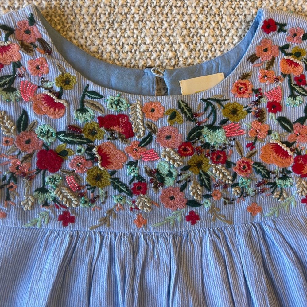 NWOT Anthropologie Maeve Embroidered Seersucker Floral Mini Dress - Size 2